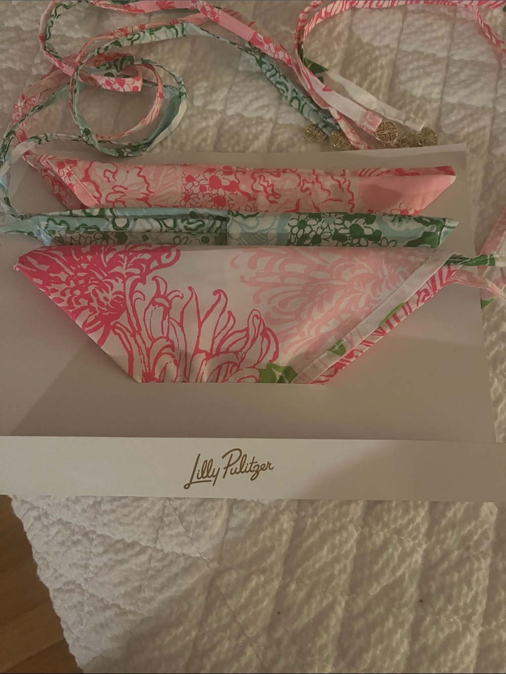 Lilly Pulitzer Pink & Green Floral Bandana set. Three different patterns